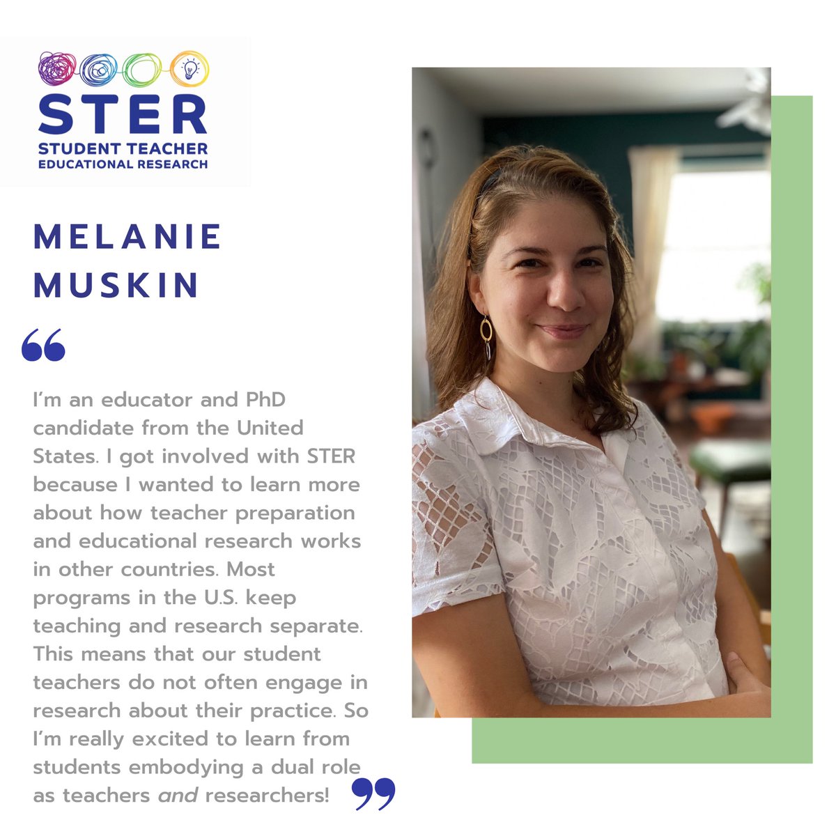 STER (@ster_ire) on Twitter photo MEET THE TEAM 👋
Melanie Muskin is a PhD student <a href="/NorthwesternU/">Northwestern</a> and teacher educator <a href="/Vassar/">Vassar College</a>
Melanie is our first international team member & has lots of valuable insights to share #STER2025 🙌 MEET THE TEAM 👋
Melanie Muskin is a PhD student <a href="/NorthwesternU/">Northwestern</a> and teacher educator <a href="/Vassar/">Vassar College</a>
Melanie is our first international team member & has lots of valuable insights to share #STER2025 🙌