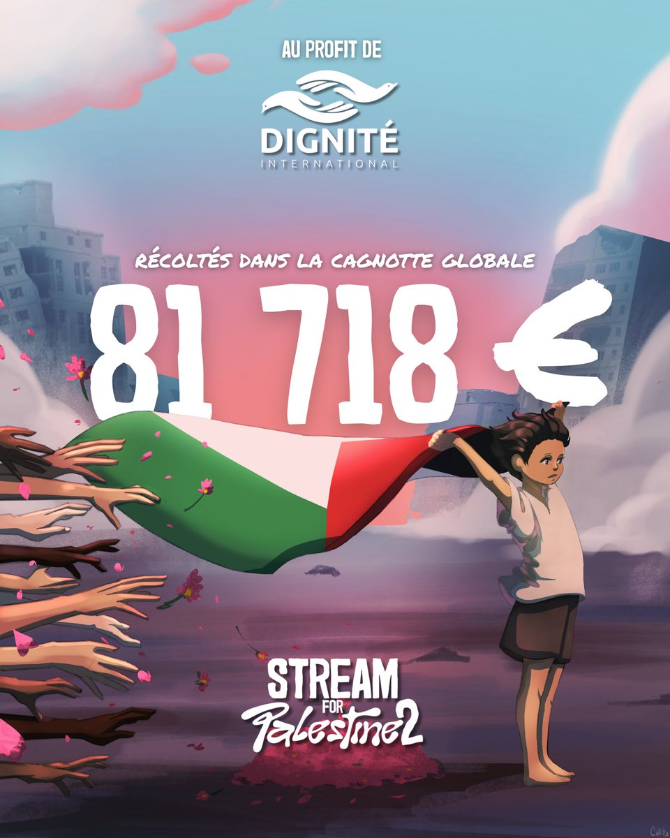 🇵🇸 La deuxième édition du #StreamForPalestine s’est terminée.

UN IMMENSE MERCI À VOUS, AUX STREAMERS ET STREAMEUSES ! 

MERCI À DIGNITÉ INTERNATIONAL DE CONTINUER À SOUTENIR LA POPULATION PALESTINIENNE ❤️

On se retrouve vite pour vous informer sur l’utilisation de vos dons.