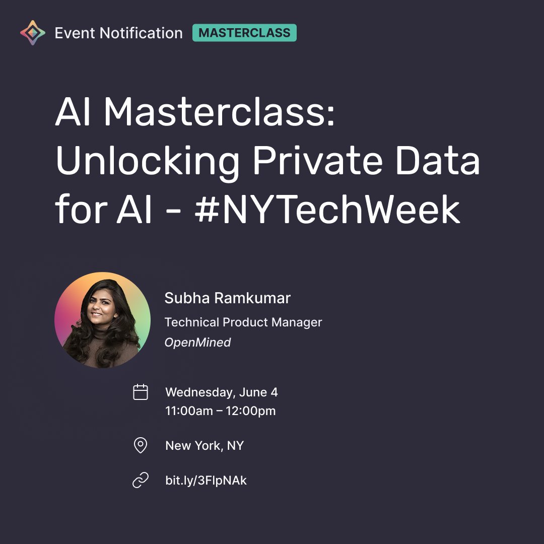 📆 Unlocking Private Data for AI: Join OpenMined’s Masterclass during #NYTechWeek 

🔗 Link in the thread ↓