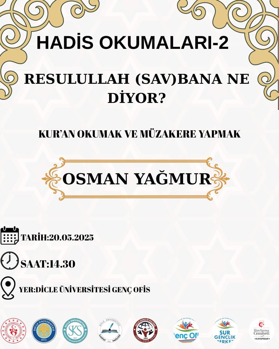 "Resulullah (SAV) Bana Ne Diyor?" sorusuna birlikte cevap arıyoruz.
Kur’an okumaları ve müzakereleri eşliğinde, Dr. Öğr. Üyesi Osman Yağmur hocamızın rehberliğinde anlamlı bir yolculuğa çıkıyoruz.

Kur’an ve hadis ışığında derinlemesine bir tefekkür için seni de bekliyoruz!