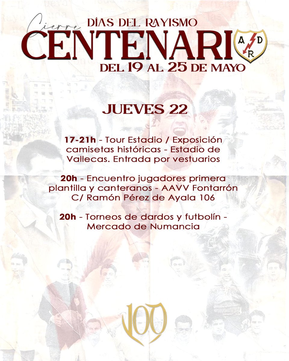 Para apuntarse al torneo de dardos y futbolín debéis escribir al correo prfranjavallekana@gmail.com 
Para el Tour del estadio no se hacen reservas, se pasa por orden de llegada en grupos de manera más o menos fluida.