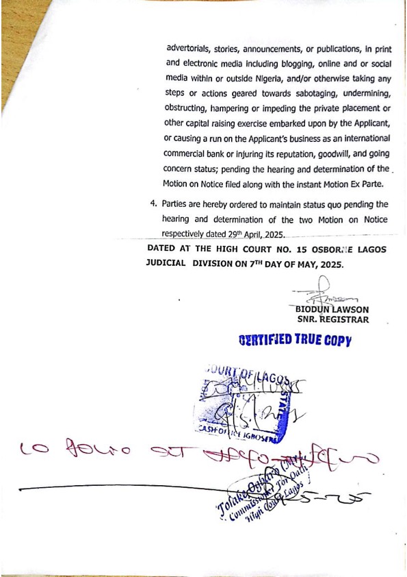 jcokechukwu's tweet photo. FIDELITY BANK: AFTER THE FAKE NEWS, WHAT NEXT? 

@GazetteNGR You do know you’ve just gotten yourself into serious trouble with this publication, right? This is so shameful. And to think that I have, on a few occasions shared your posts! Journalism should be about integrity not brown envelopes and bringing people down with falsehood.

There’s a court order restraining Sagecom, your client and or anyone from publishing any material in the media as this matter is still pending in court. But you guys have rushed to publish this utter falsehood and misled others who went along with it. I hope Fidelity Bank sues the hell out of you guys, to set an example.

For crying out loud, this is a case that’s more than 20 years old and still hasn’t been summarily resolved.

For people who may not know, what happened is, FSB - remember that bank? Yea, FSB bank granted a credit facility (loan) in the amount of $3 million to G. Cappa in 2002. Remember G. CAPPA - the now dead construction company that once held sway in Nigeria? G. Cappa secured the loan with mortgage on a property located in Ikoyi (their collateral)

Incidentally, G. Cappa defaulted on the loan - they couldn’t pay. In a bid to prevent FSB bank from selling the mortgaged property to repay the loan, G. Cappa ran to Lagos High Court, seeking to restrain the bank from selling the property. That case almost went cold and remained in court with no hope of judgement. As the case lingered, in 2005, FSB Bank sold G. Cappa’s mortgaged property to Sagecom, to retrieve the $3 million the company borrowed from it. Around that same period in 2005, during the bank capitalization process in Nigeria, Fidelity Bank acquired MANNY Bank and FSB Bank, same bank embroiled in this case. Automatically, they inherited the case that looked very easy on the surface, given that the bank did what every bank could’ve done.

So, in 2011, about 9 years later and just six years after Fidelity took over the bank, judgement was given in the G. Cappa case that had lingered for so long. In that judgement, the court exonerated the bank saying it “rightfully sold the leased interest in the property to Sagecom.” But the problem is that the court did not order vacant possession, so G. Cappa still kept the property, collecting rent on it and making money off of it, from the time that it was sold to Sagecom to the time of giving judgement in 2011. Sagecom to whom the property was legally sold never had access.

For this reason, Sagecom instituted action against the bank and G. Cappa because it was not allowed to take possession of what has been sold to it. Good case, but truly, it is G. Cappa that should pay Sagecom for damages and not the bank (FSB) now Fidelity. The bank is only joined in the breach of contract case because the bank is the seller. And that’s why Sagecom joined the bank.

In 2018, the Lagos High Court awarded judgement in favor of Sagecom against G. Cappa and the Bank. Judgement was challenged by the Supreme Court because the bank rightly held that G. Cappa orchestrated all the losses that Sagecom had suffered and should be charged solo. And it makes a lot of sense, given that the bank did what was within its right, as was upheld by the court.

Sadly, G. Cappa, the company at the center of all these, suddenly went into receivership (it went bankrupt and was now being taken over). So the bank tried to appeal the judgement severally but later decided to just settle its own obligation of the liability.

The question then arose, what is the value of the liability to G. Cappa and the Bank? As a guide, in the case of Anibaba vs. Dana Airlines Limited delivered in January of 2025, the Supreme Court clarified that foreign currency judgement debt must be converted to Naira at the exchange rate obtainable at the date of the judgement of the trial court, which in this case is 30 January, 2018. Now, if you apply the Supreme Court - supported 2018 exchange rate, the judgement debt rate will be a little less than N30.7 billion - the amount that G. Cappa and the Bank now legally owe Sagecom.

The so called N225 billion came from calculating with present day exchange rate in 2025, which isn’t the way it should be done, especially given the recorded incidence of a similar case between Anibaba and Dana Airlines Limited, as recently as January 2025! Imagine expecting to go home with 225 billion Naira for $3 million investment for which you were denied access but later reclaimed. That’s an absurdity taken too far and this is why Gazette should have been wiser with their rush to publish.

As a matter of fact, the bank even applied to the court for further clarification on what should be paid by the bank and how much G. Cappa should bear out of the calculated liability sum. After this application, the court consequently ordered Sagecom to maintain status quo pending determination of pending motions, and restrained Sagecom and all persons, including bloggers like People Gazette from publishing any material in the media as the matter is still pending in court. So basically, what this means, according to Fidelity Bank, is that People Gazette and other platforms that carried the FAKE NEWS have published falsehood and violated a court order, for which Fidelity Bank is now seeking legal redress. I have attached the court order below.

Fidelity Bank is one of the best performing banks in Nigeria today. In 2021 Fidelity Bank went from N38.1 billion in Profit Before Tax (PBT) - a 35.7% growth in profit to a Profit Before Tax (PBT) of N105.8 billion, representing an impressive 167.8% growth in the first quarter of 2025 alone! That is not to talk about their expansion into London with the acquisition of Union Bank London, and moves currently underway to expand into a few African countries.

This is the bank that gave us Air Peace Airlines through their foundational partnership, when no one else could’ve done it.

This is a bank that took share prices from a single digit of N9 to about N20 in just a year! This is even more exciting because the bank is recording all these gigantic strides under a woman. Fidelity went from average to now an indisputable Tier 1 bank, and they’ve been fighting so hard to bring it down. Otherwise, why would People Gazette publish an outright falsehood on a matter that’s still pending in court, just to cause panic and sow doubts in people. This is the second or third time I have now had to respond to a malicious attack to bring Fidelity Bank down in Nigeria. Rest assured that we know what the plan is, so stop already.

Happy to see that the Central Bank of Nigeria (CBN) has stepped in to debunk the Fake News. CBN reaction attached below as well.