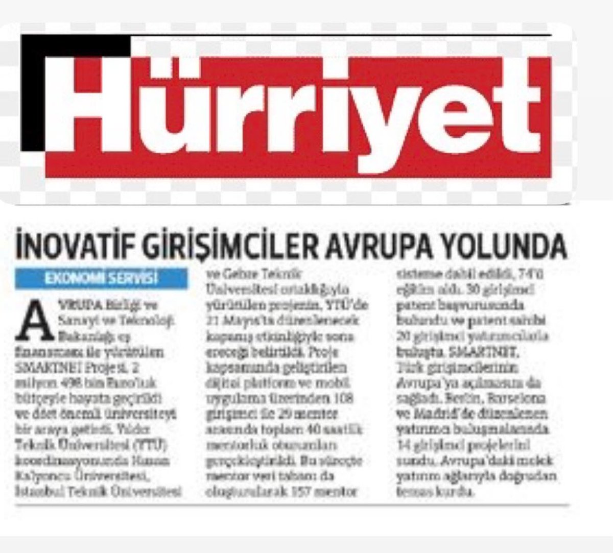 SMARTNETglobal's tweet image. Girişimcilik ekosistemine verdiğimiz desteklerle basında yer almaya devam ediyoruz.