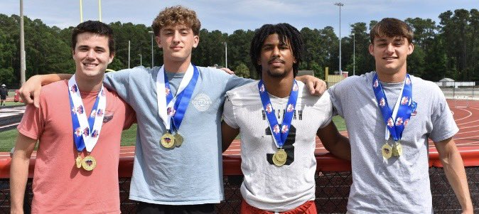 Congratulations to the <a href="/WaccamawA/">Waccamaw Athletics</a> 4x400 team of William Howard, William Martin, A.J. Grate &amp; Wade Leventis who won the Class 3A state championship in a time of 3:24.
Leventis also won the title in the 400 meters in a time of 47.86.
They’re juniors and want more titles next year.