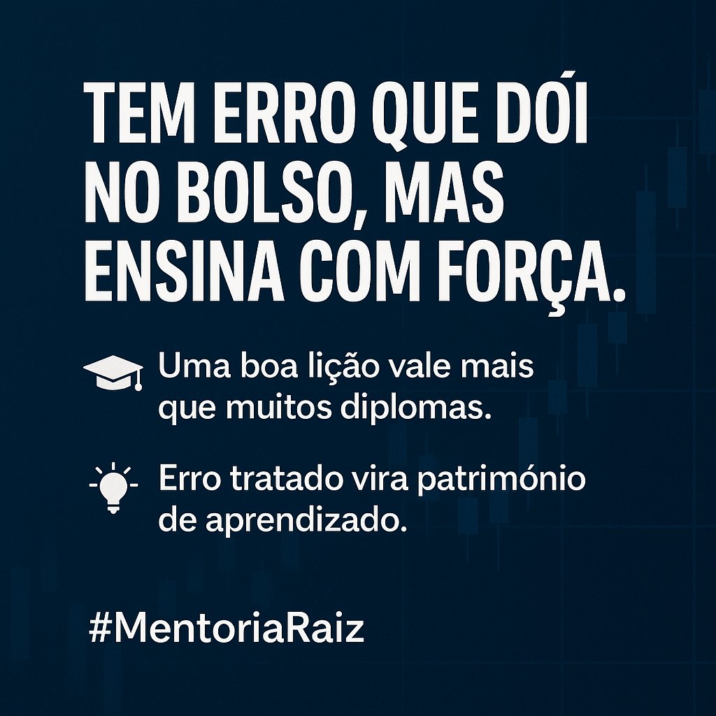 GestorRaiz's tweet photo. 📈 Tem erro que dói no bolso, mas ensina com força.
🎓 Uma boa lição vale mais que muitos diplomas.
💡 Erro tratado vira patrimônio de aprendizado.
#MentoriaRaiz @AguiasdePaz @FatimaF46328259 @FenixIronico @FerResiliente1 @NinaCarmona2 https://t.co/E5Vgfy6qSD