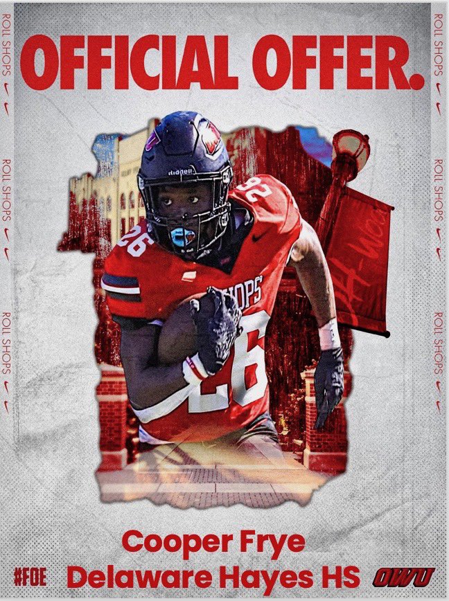 Cooper Frye (@cooperfrye2026) on Twitter photo Absolutely blessed to receive an offer from <a href="/OWUFB/">Ohio Wesleyan University Football</a> thank you <a href="/CoachTomWatts/">Tom Watts</a> for this opportunity!
<a href="/HayesFootball19/">Delaware Hayes Football</a> <a href="/Montgomery_DHHS/">Ryan Montgomery</a> <a href="/MalivukJustin/">Justin Malivuk</a> <a href="/Ncornell21/">Nate Cornell</a> Absolutely blessed to receive an offer from <a href="/OWUFB/">Ohio Wesleyan University Football</a> thank you <a href="/CoachTomWatts/">Tom Watts</a> for this opportunity!
<a href="/HayesFootball19/">Delaware Hayes Football</a> <a href="/Montgomery_DHHS/">Ryan Montgomery</a> <a href="/MalivukJustin/">Justin Malivuk</a> <a href="/Ncornell21/">Nate Cornell</a>