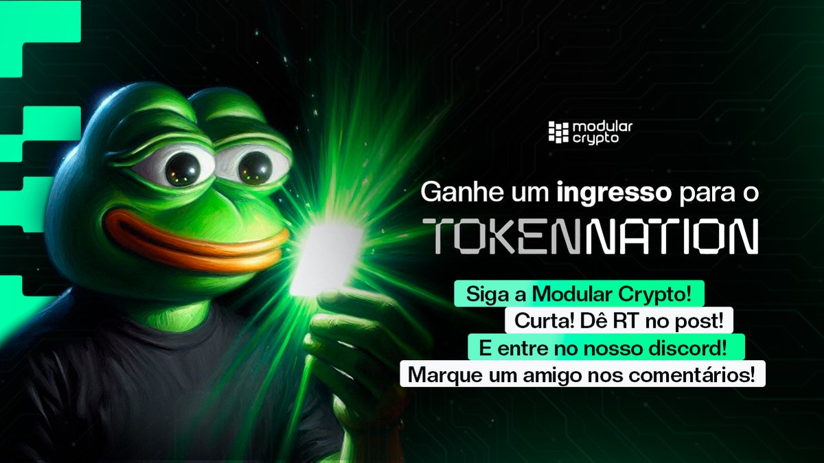 ModularCrypto's tweet photo. 🎟️ GANHE UM INGRESSO PARA O TOKEN NATION!
 A Modular Crypto conseguiu 5 ingressos para o @tokennation_io — um dos maiores eventos crypto do Brasil.

Serão 2 dias em que tecnologia se conecta com arte, cultura, educação, sustentabilidade e negócios — tudo reunido em um único evento imperdível.

Regras para participar:
 🔲 Siga a @ModularCrypto
 🔲 Curta e dê RT neste post
 🔲 Entre no nosso Discord 👇
 🔲 Marque um amigo nos comentários

📍 Bienal de São Paulo
 📅 4 e 5 de Junho
 🎰 Resultado do sorteio: 23 de Maio

Essa é a sua chance de viver uma experiência imersiva, aprender com referências do mercado e fazer muito networking.

Participe agora e concorra a um ingresso para o Token Nation!