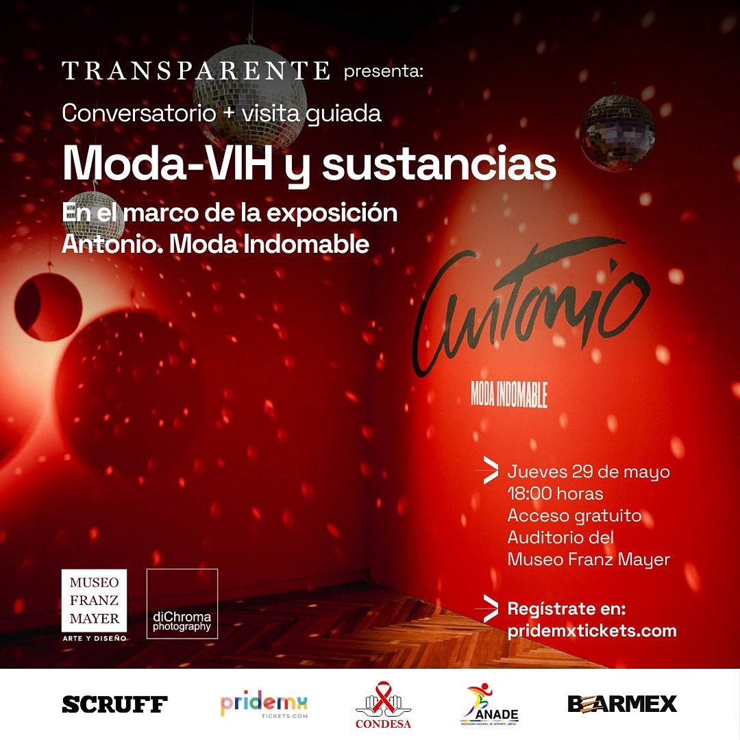 Te invitamos a nuestro evento: Moda-VIH y Sustancias en colaboración con <a href="/museofranzmayer/">Museo Franz Mayer</a>.
Conversatorio + visita guiada a la exposición.  
Para poder ingresar regístrate gratis en <a href="/SomosPrideMx/">PrideMx</a>: pridemxtickets.com/feria-congreso… 
Te esperamos.