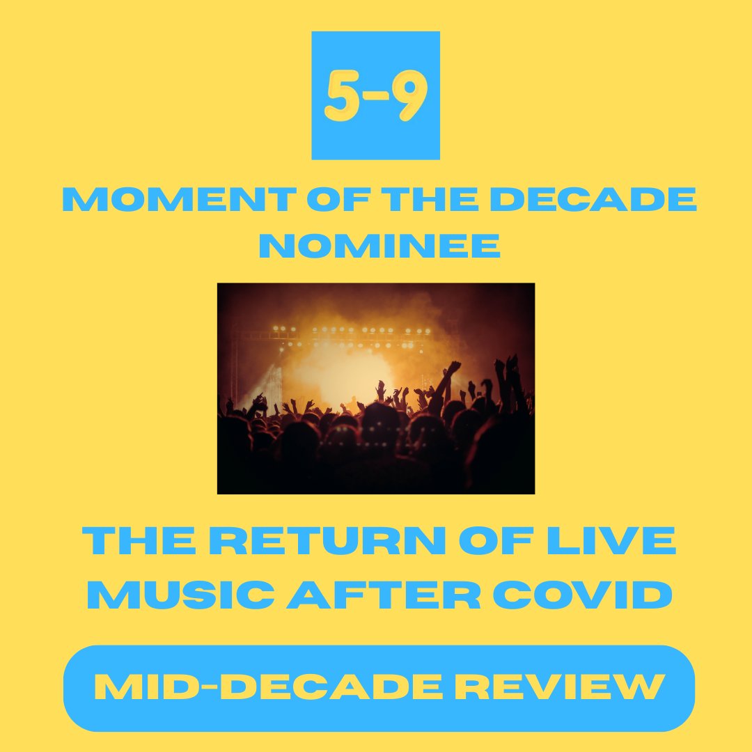 The 2020s of course will be remembered for the COVID pandemic. Winning a few nominations for moment of the decade so far was the return of live music - a moment which felt out of reach at times. Vote for your moment of the decade so far here: 5-9blog.com/post/mid-decad…

#MusicPoll