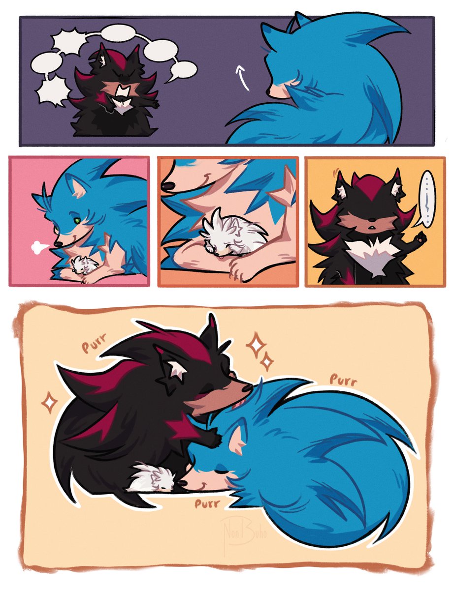 I really enjoyed drawing the lil’ guys last time, and since I saw a comment asking where baby Silver was, I decided to make a small comic with him!

#sonadow #SilverTheHedgehog