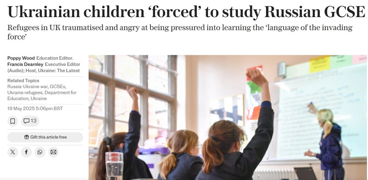 InnaHryhorovyc1's tweet photo. “It’s the language they used to interrogate my uncle,” she said.

No child should have to study the language of their trauma.

It’s time to offer Ukrainian as a GCSE subject — for healing, identity, and inclusion.

📖Ukrainian children ‘forced’ to study Russian GCSE

#GCSE https://t.co/REhyBFSEe2