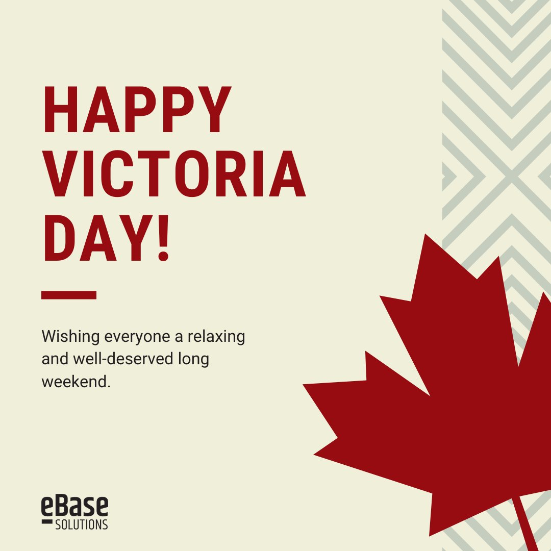 Happy Victoria Day! 🇨🇦

Wishing everyone a relaxing and well-deserved long weekend. Whether you're unwinding with family, exploring the outdoors, or just taking a break—you’ve earned it.

#VictoriaDay #LongWeekend #Canada #eBaseSolutions