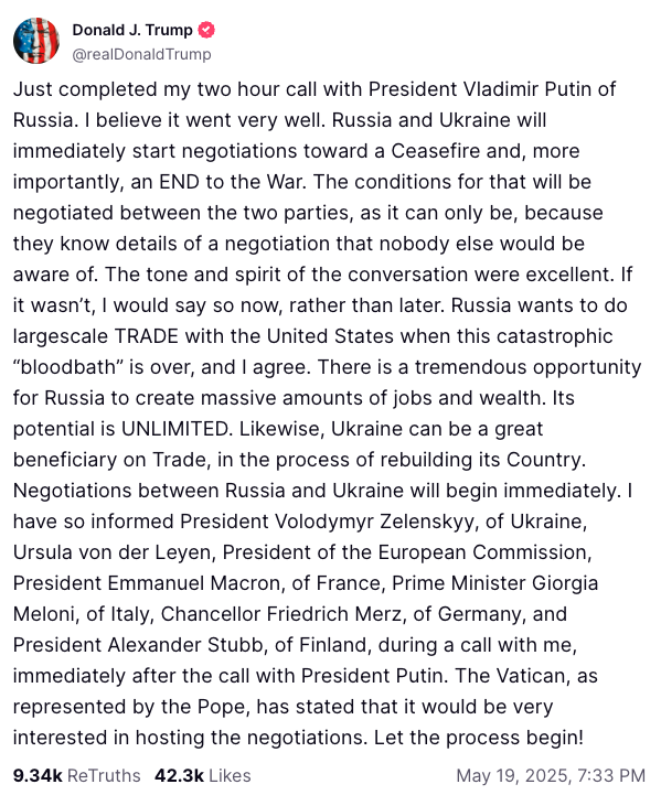 zestedecrypto's tweet image. #Trump : &quot;Je viens de terminer mon appel de deux heures avec le président Vladimir Poutine. La conversation s’est très bien déroulée. #Russie et #Ukraine vont immédiatement entamer des négociations en vue d’un cessez-le-feu, puis d’une fin de la guerre. 

Les détails seront…
