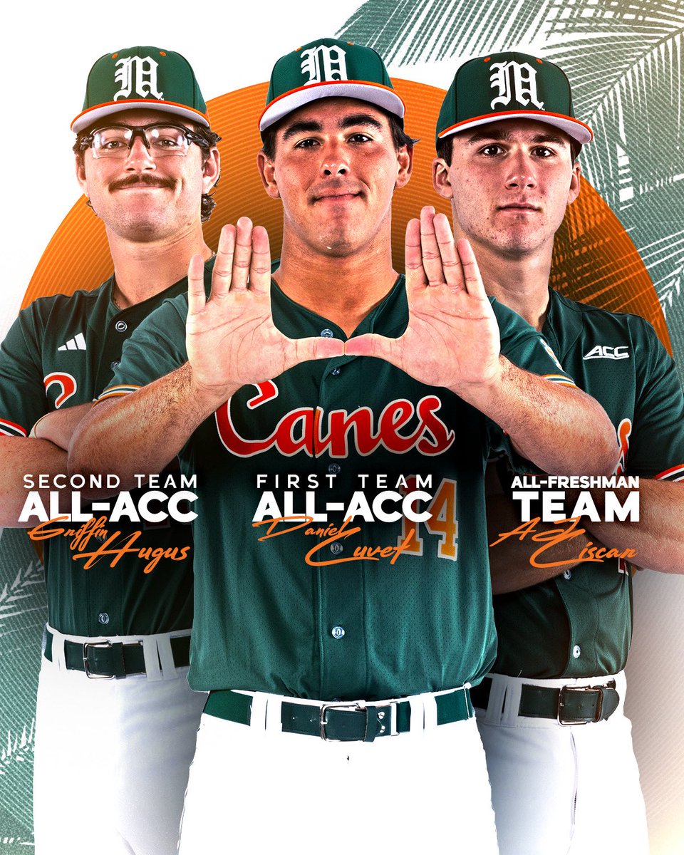 Let’s hear it for our All-ACC Hurricanes 🙌

Daniel Cuvet – First Team All-ACC
Griffin Hugus – Second Team All-ACC
AJ Ciscar – All-Freshman Team