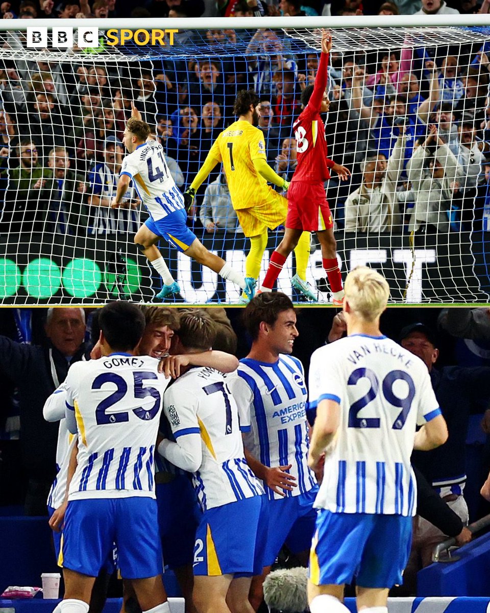 BBCSport's tweet image. Brighton have come from behind to lead the champions 😳

Jack Hinshelwood puts the home side in front 🎯