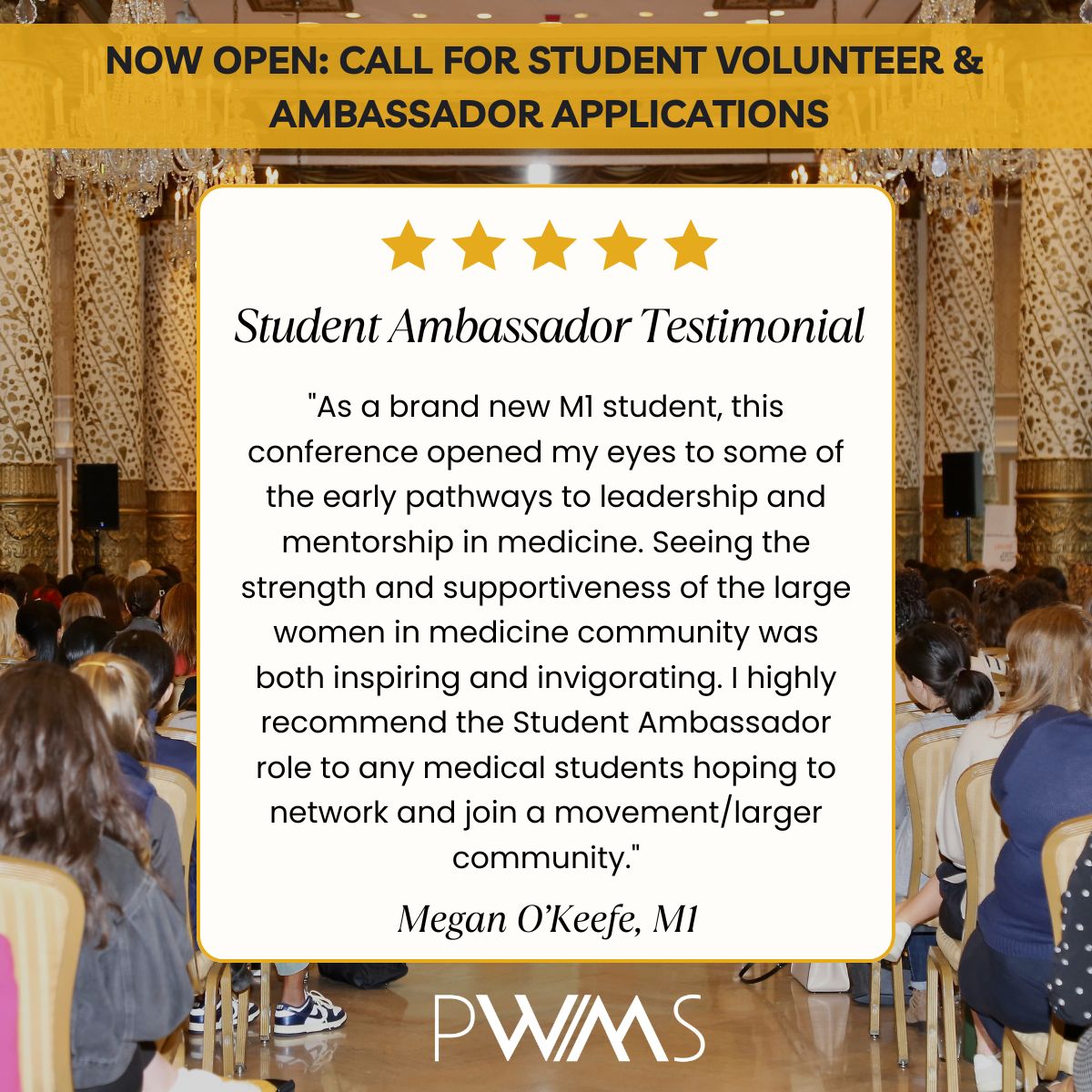 Students volunteers help make the #PWIMSummit the event that it is each year. We are recruiting Student Volunteers and Ambassadors for this year's Summit Sept. 18-20 at The Drake Chicago! ✨

Deadline 6/14: wimedicine.org/wimentorship

#PWIMS2025 #MedicalStudents #Volunteers