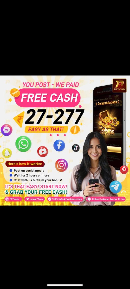 🎮💎 P77 Game 💎🎮
🔥 Play. Win. Earn Big. 

✅ Daily Bonus: ₹27 – ₹277
✅ Daily Rewards: ₹7 – ₹777
✅ Deposit bonus
✅ Agent Support Bonus 

💎 Withdraw directly – Fast and Easy
💎 Earn points = Earn money!

📥 Download the P77 App:
invite.p77.game/?code=WLW88IZ