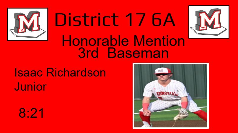 Congratulations to Isaac Richardson Honorable Mention All District Third Baseman