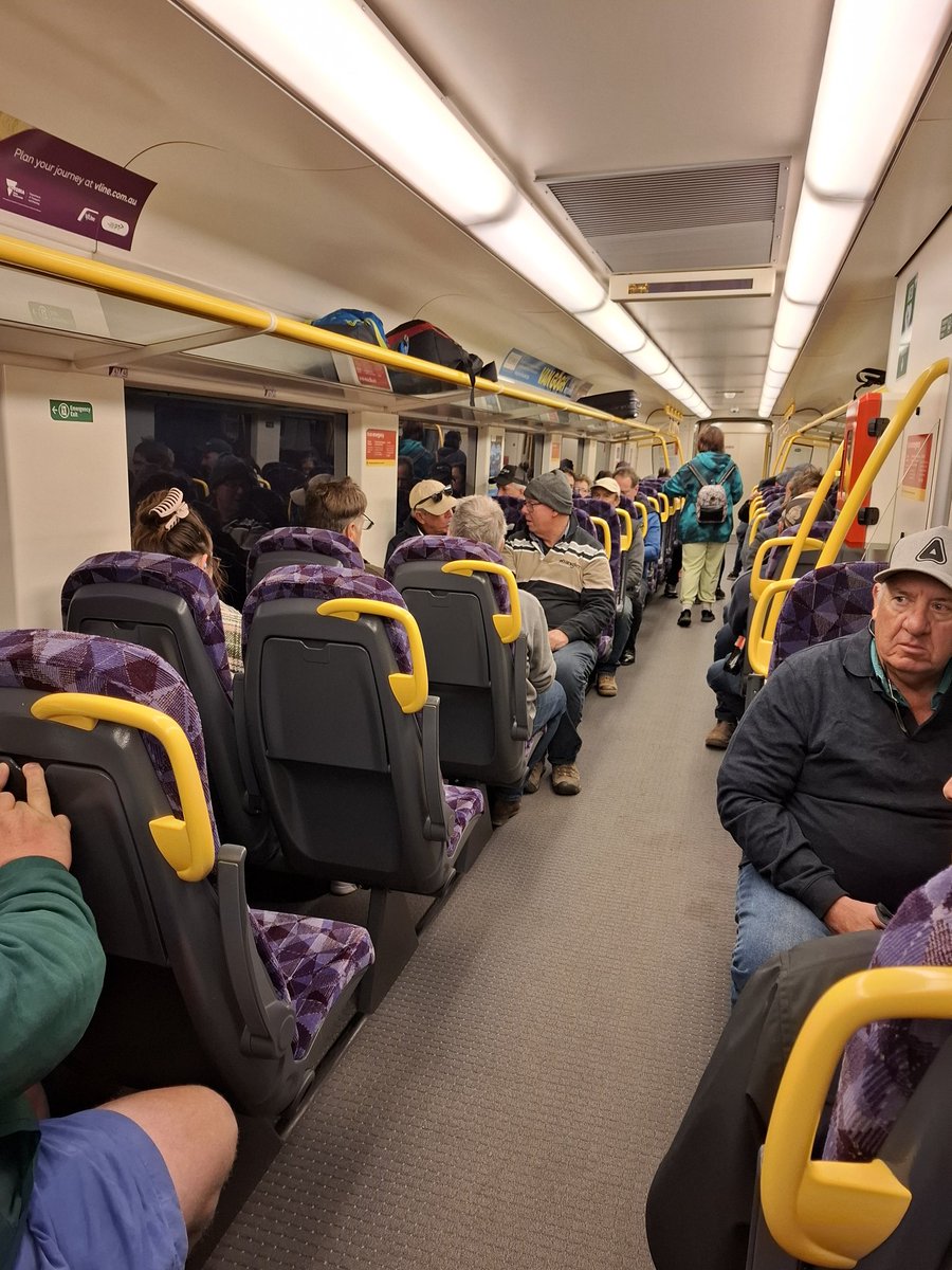 A train load of protestors heading to Melbourne to rally against the inequitable tax levied on farmers &amp; rural Victoria #scrapthetax <a href="/VicFarmers/">Victorian Farmers Federation (VFF)</a>