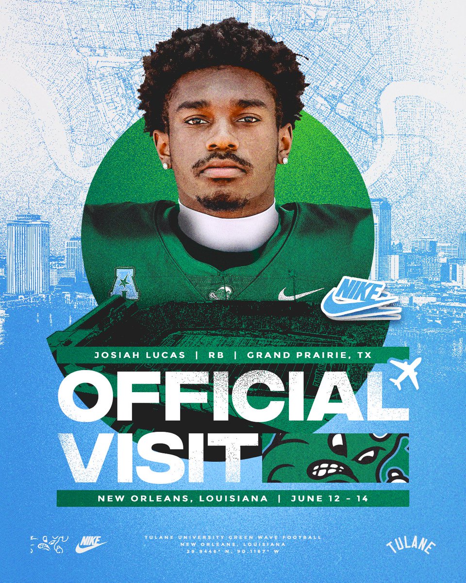 Josiah Lucas (@josiahlucas26) on Twitter photo I will be on an OV at Tulane <a href="/GreenWaveFB/">Tulane Football</a> June 12-14
#RollWave
<a href="/coachbhays/">Coach Brock Hays</a>
<a href="/ColeHeard_GM/">Cole Heard</a>
<a href="/Coach_DeLay/">Laban DeLay</a> <a href="/DBCoachTeal/">Coach Teal</a> <a href="/coachphilvc/">Coach Van Cleave</a> <a href="/CoachC_Osunde/">C.O.365 Training</a> <a href="/CoachJ_O/">Coach J.O.</a> <a href="/adamgorney/">Adam Gorney</a> <a href="/MikeRoach247/">Mike Roach</a> <a href="/SWiltfong_/">Steve Wiltfong</a> <a href="/ParkerThune/">Parker Thune</a> I will be on an OV at Tulane <a href="/GreenWaveFB/">Tulane Football</a> June 12-14
#RollWave
<a href="/coachbhays/">Coach Brock Hays</a>
<a href="/ColeHeard_GM/">Cole Heard</a>
<a href="/Coach_DeLay/">Laban DeLay</a> <a href="/DBCoachTeal/">Coach Teal</a> <a href="/coachphilvc/">Coach Van Cleave</a> <a href="/CoachC_Osunde/">C.O.365 Training</a> <a href="/CoachJ_O/">Coach J.O.</a> <a href="/adamgorney/">Adam Gorney</a> <a href="/MikeRoach247/">Mike Roach</a> <a href="/SWiltfong_/">Steve Wiltfong</a> <a href="/ParkerThune/">Parker Thune</a>