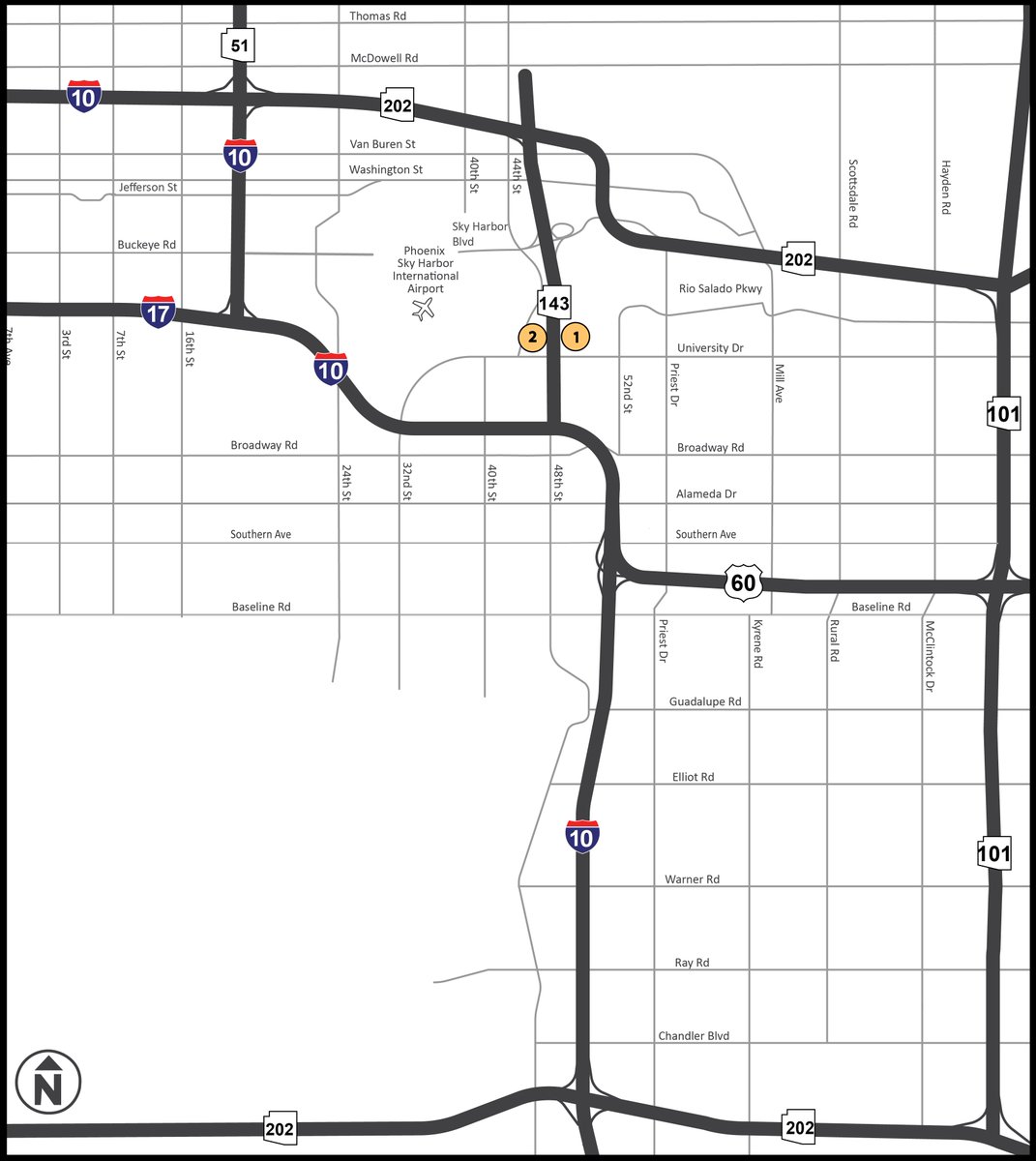 🚧 WEEKNIGHT RESTRICTIONS 🚧 on the I-10 Broadway Curve Project. Northbound SR 143 will be narrowed to two lanes between University Drive and Sky Harbor Boulevard from 8 p.m. Wednesday, May 21, to 4 a.m. Thursday, May 22, for sign work. Visit the project website for more details.