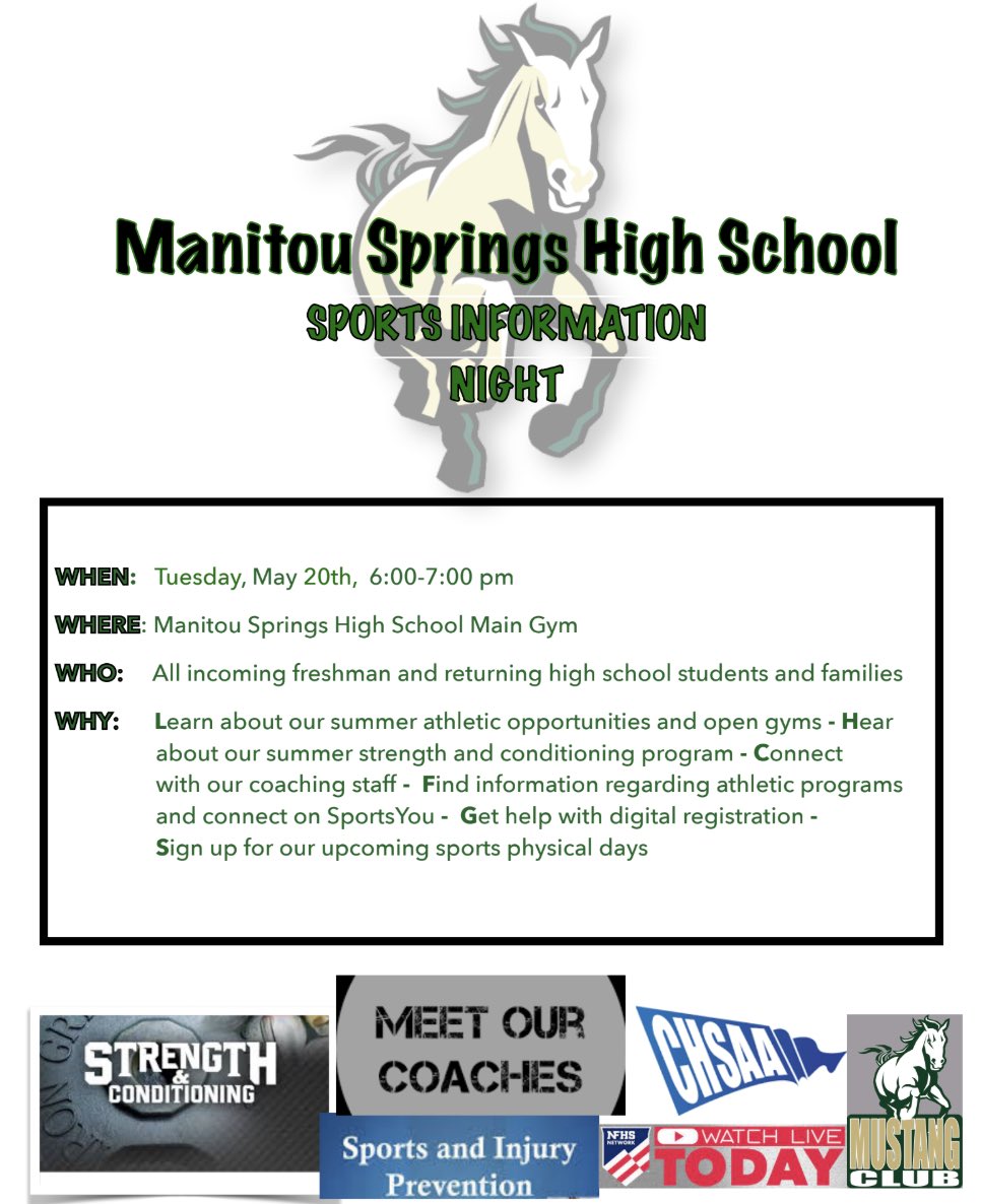 Don’t forget tomorrow is Sports Info night! Come out and speak with our head coaches and Athletics Department from 6-7pm tomorrow evening!