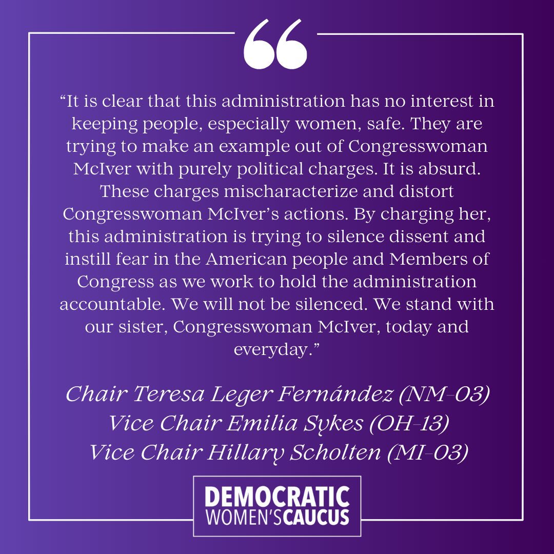 Democratic Women's Caucus (@demwomencaucus) on Twitter photo Members of Congress conduct oversight daily to protect due process and democracy in this country.Â
We will not be scared into silence by this administration.
We stand with our sister, <a href="/RepLaMonica/">Rep. LaMonica McIver</a>, today and every day.
democraticwomenscaucus.house.gov/media/press-re… Members of Congress conduct oversight daily to protect due process and democracy in this country.Â
We will not be scared into silence by this administration.
We stand with our sister, <a href="/RepLaMonica/">Rep. LaMonica McIver</a>, today and every day.
democraticwomenscaucus.house.gov/media/press-re…