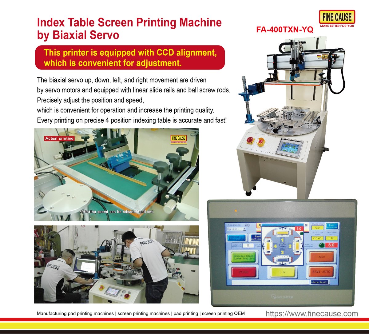 FinecausePrint's tweet photo. 🔥Are you troubled by inaccurate printing positioning?
FA-400TXN-YQ-Index Table Screen Printer  by Biaxial Servo
https://t.co/M5PXbLxCp7

#screenprintingmachine 
#screenprinter 
#IndexTableScreenPrintingMachine 
#IndexTableScreenPrinter 
#screenprinting
#finecause https://t.co/kdDvVEP6sL