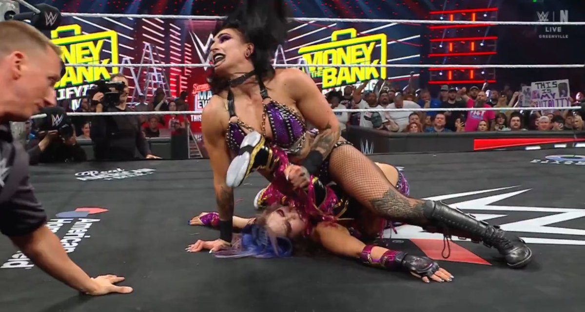 WrestleOps's tweet photo. Rhea Ripley advances to the 2025 Women’s Money in the Bank match.

#WWERAW https://t.co/MJ8cQ8mbaM