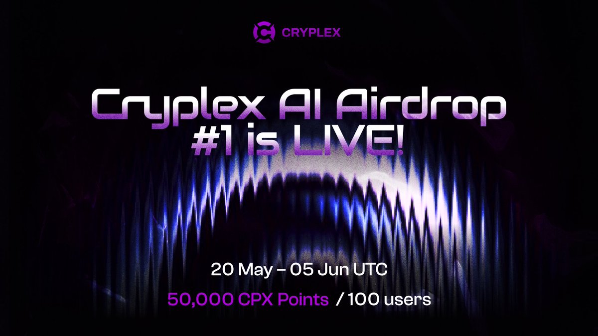 🚨 Cryplex AI Airdrop #1 is LIVE!
🗓️ 20 May – 05 Jun UTC
🎁 50,000 CPX Points up for grabs
🏆 Top 100 users on the leaderboard will win
➡️ Up to 500 CPX Points each!

This isn’t luck — it’s DePIN + AI.
Train. Earn. Repeat. 🔁

👉 Join now: quest.intract.io/quest/67ecf01b…

#Cryplex