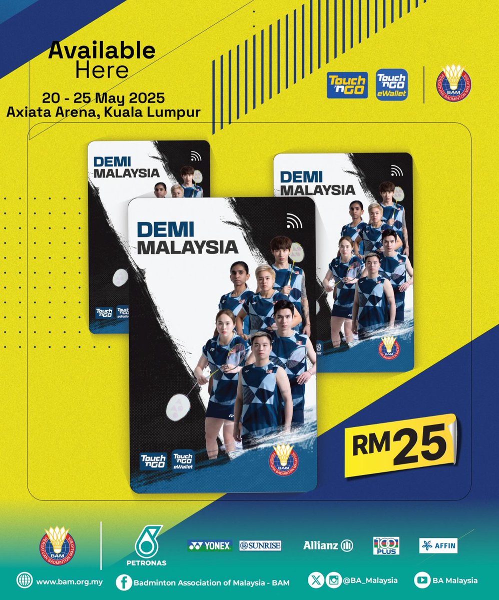 craigansibin's tweet photo. ASTAGAAAAAA
๐ธ Grab the Limited Edition โTouch โn Go x BAM Demi Malaysiaโ card ๐ฒ๐พ
Celebrate our national shuttlers in style โ only at:
๐ Level 3, Axiata Arena (next to Subway)
๐
20โ25 May 2025
@MYTouchnGo
#touchngoxBAM
#GemilangkanLagi
#BadmintonMalaysia
#DemiMalaysia https://t.co/8B2xPyPTXv