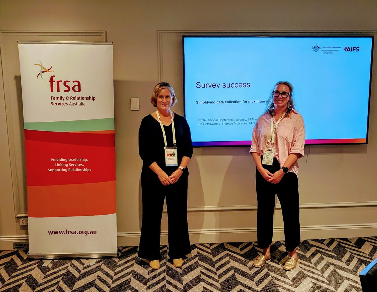 AIFS (@aifs_gov_au) on Twitter photo AIFS researcher, Sharnee Moore, held a pre-conference workshop alongside Dr Michelle Harrison <a href="/Parentingrc/">Parenting Research Centre</a> on the use of surveys in evaluation at the <a href="/FRSAust/">Family & Relationship Services Australia - FRSA</a> Conference yesterday. If you are attending #FRSA2025, come and say hello at the AIFS booth!
#Research #Evaluation #AIFS AIFS researcher, Sharnee Moore, held a pre-conference workshop alongside Dr Michelle Harrison <a href="/Parentingrc/">Parenting Research Centre</a> on the use of surveys in evaluation at the <a href="/FRSAust/">Family & Relationship Services Australia - FRSA</a> Conference yesterday. If you are attending #FRSA2025, come and say hello at the AIFS booth!
#Research #Evaluation #AIFS