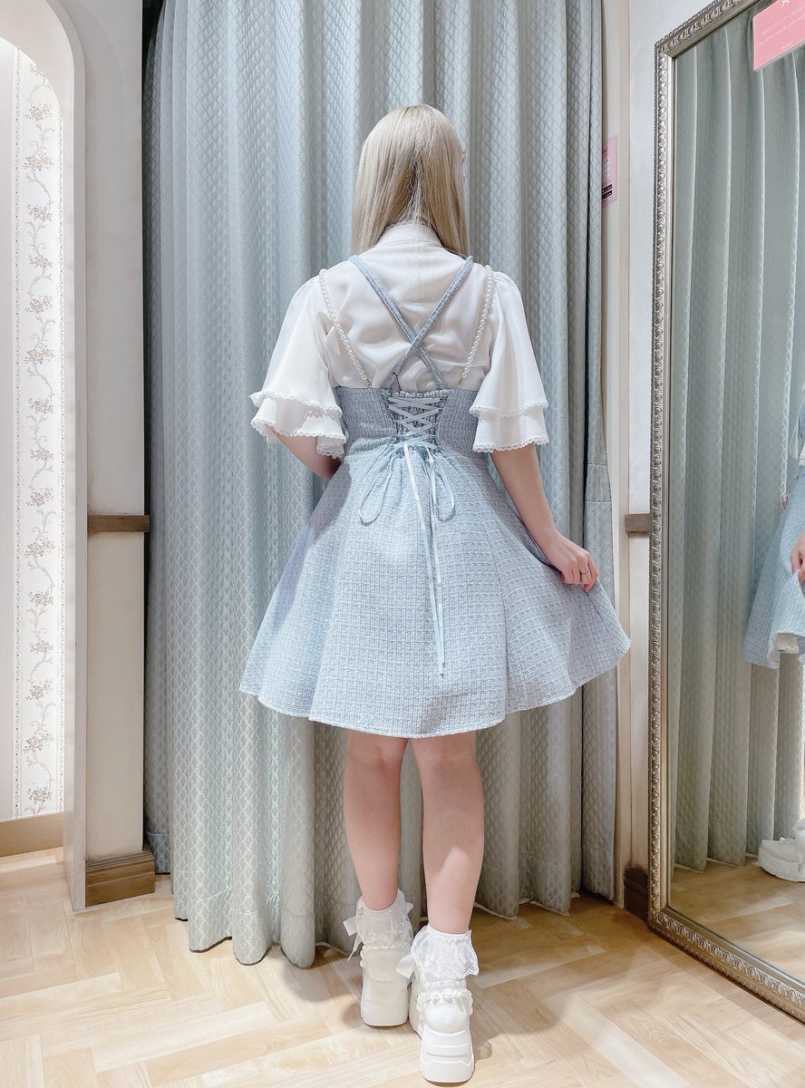 パールサス付ツイードワンピース サックス New パールサス付ツイードワンピース サックス/ホワイト/ブラック