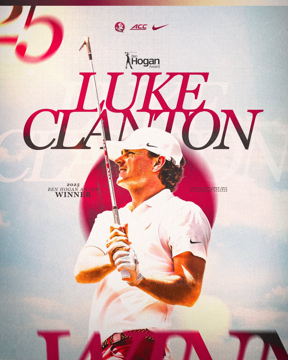 The best in college golf…

Luke Clanton is your 2025 @benhoganaward winner!!!!

#NoleFamily | #Driven