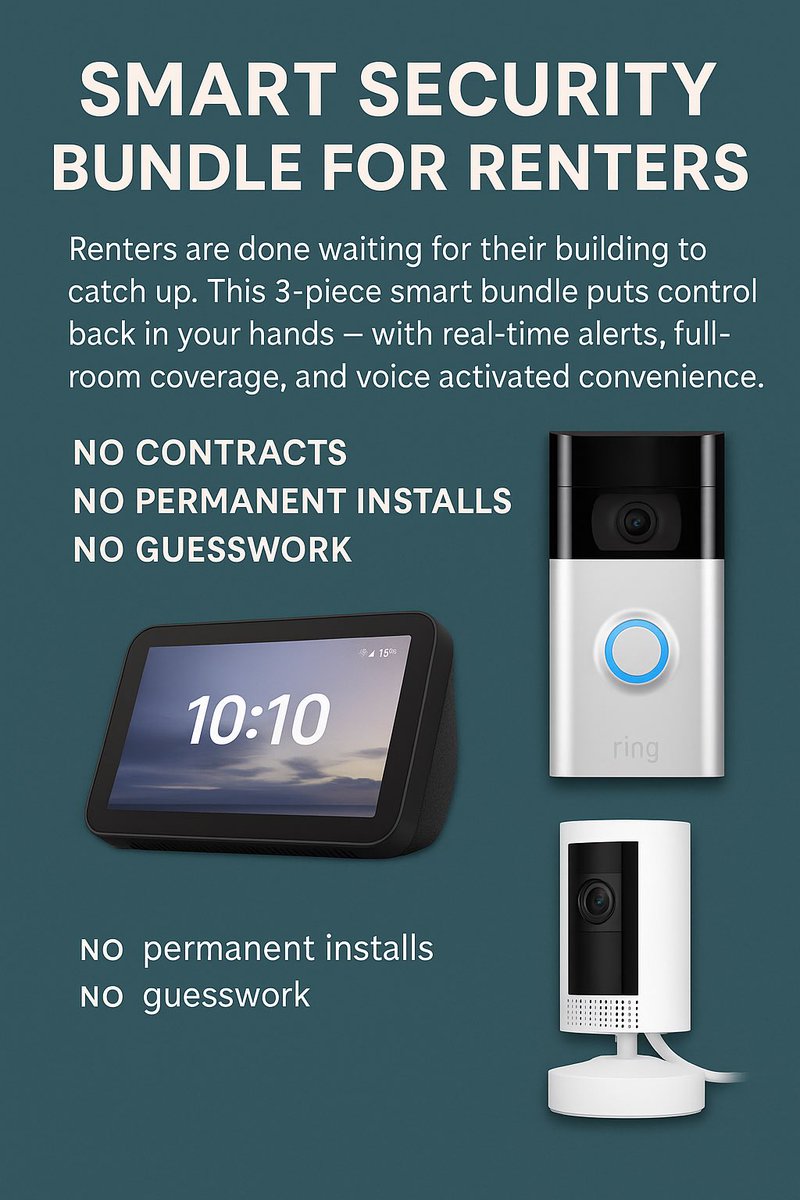Pokesports88931's tweet photo. Smart Security for Renters fee

Total: $264.97 — Save $65

Ring Doorbell: https://t.co/RUmWUMF6fl
Echo Show 8: https://t.co/X4QLT9yT0I
Pan Tilt Cam: https://t.co/u8fInA5VWZ

As an Amazon Associate I earn from qualifying purchases
#apartment #Amazon #Newsnight https://t.co/AoUVFqOfYU