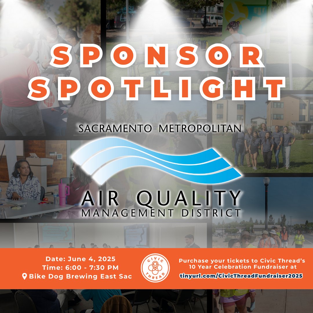 Civic Thread’s FIRST Fundraiser is coming up on June 4th!

We’re looking for donations to fuel our raffle and highlight local creativity: tinyurl.com/CivicThreadRaf…

Sponsor Spotlight: Sacramento Metropolitan Air Quality Management District (SMAQMD)
tinyurl.com/CivicThreadFun…