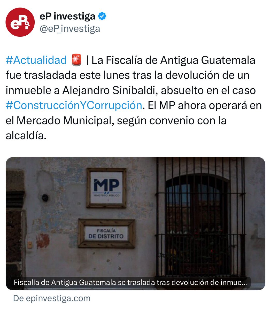 JSandoval1982's tweet photo. En 2018, Consuelo Porras inauguró con pompa la fiscalía de Sacatepéquez en una casa asegurada a Sinibaldi. 

Hoy se conoció que la cerraron, salieron por la puerta de atrás, en silencio. 

El año pasado, el MP pidió levantar las medidas contra Sinibaldi. 

Vergonzoso. https://t.co/gXd2Yw50qg