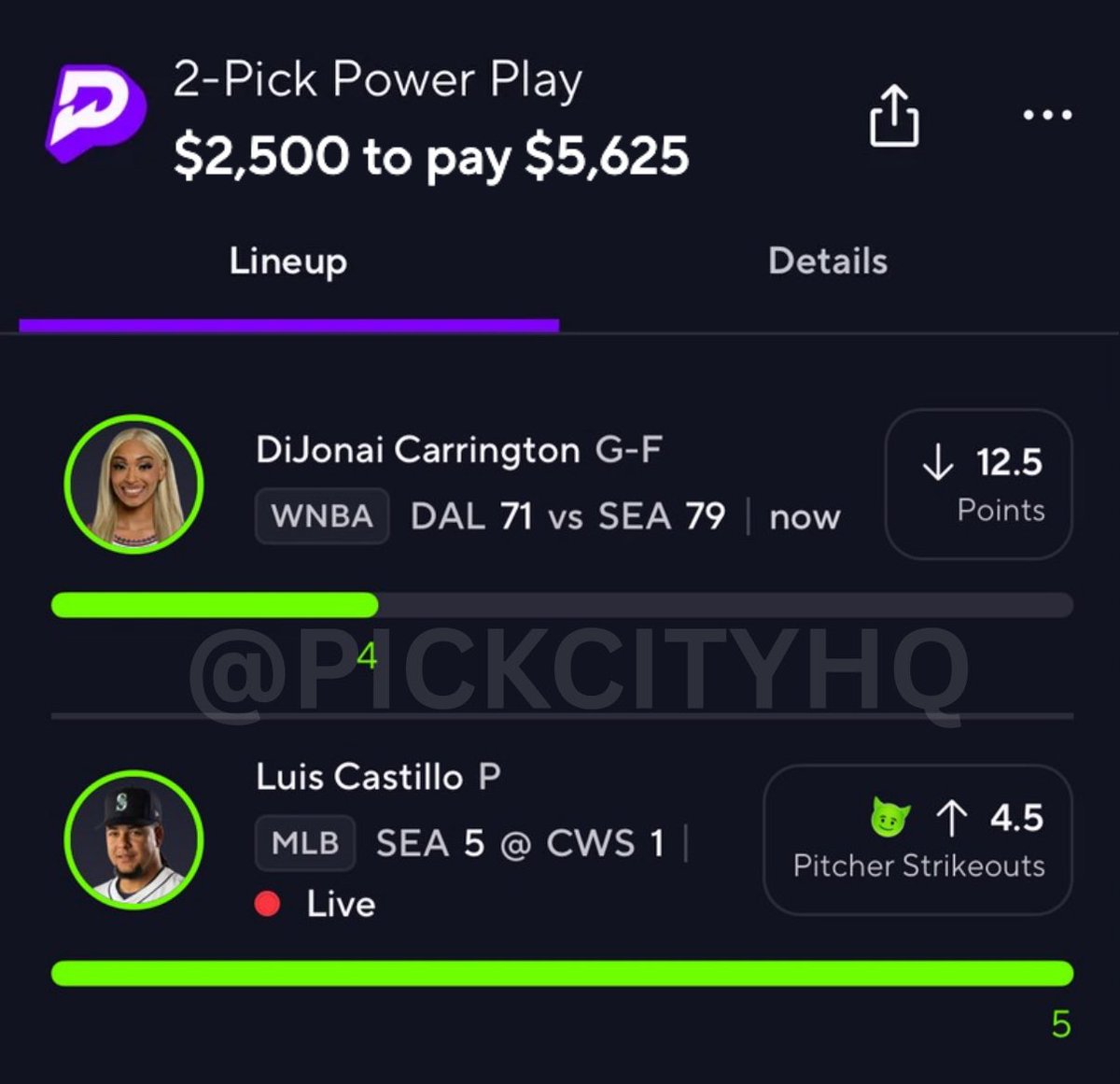 PickCityHQ's tweet image. Somebody gettin $2,500 tonight since the slip cashed! 😈

All you gotta do is like and comment to enter! ✅

2/2 on WNBA so far this season, I might have to dip my feet into further… 👀