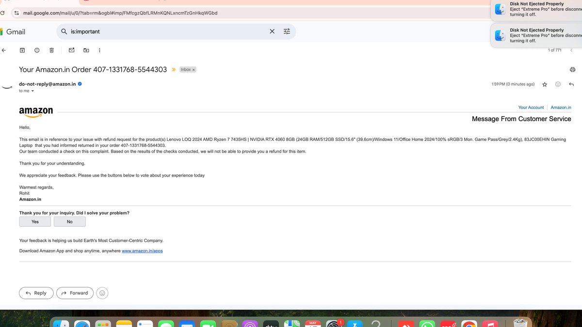 KaamB7769's tweet image. "क्या आप भी
@amazonIN
के साथ ठगे गए? ✅ हां, मेरा ₹100K+ डूबा 📷 नहीं, पर ये शर्मनाक है! मेरा केस: ऑर्डर #407-1331768-5544303 (₹1 लाख) #AmazonCheater"