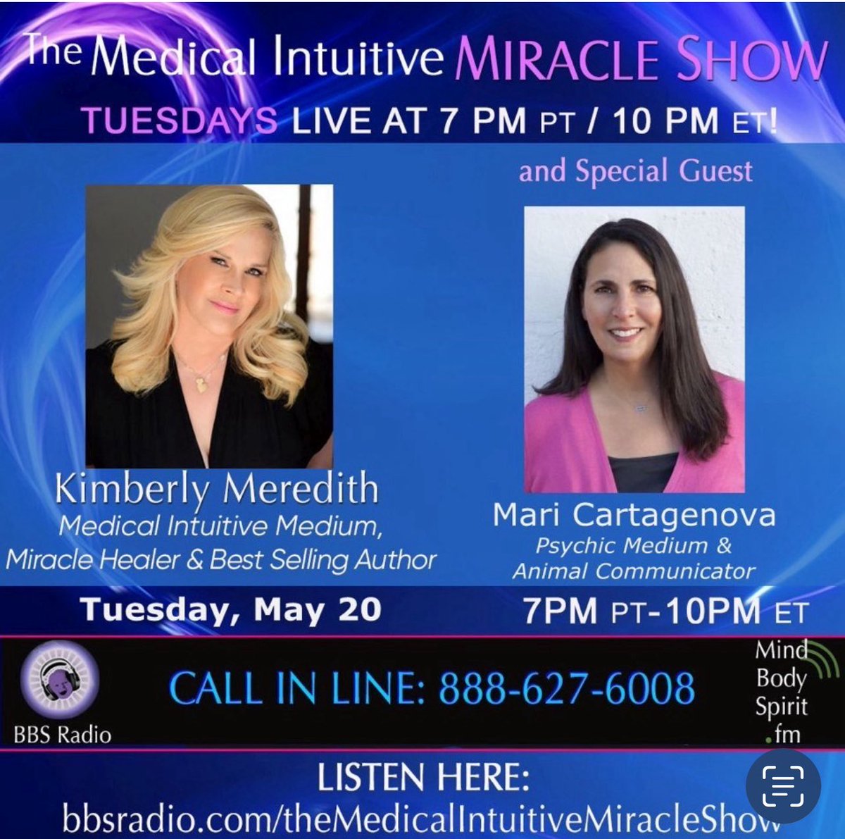 mediummari's tweet photo. So excited to be a guest on the
Medical Intuitive Miracle Show 
with the amazing healer Kimberly Meredith @HealingTrilogy 
✨
Tuesday May 20th 7pm PT/10pm ET
✨
Link to join https://t.co/eMVLImvkup
✨
Call in for Readings #888-627-6008 https://t.co/fxkSrL8rTF
