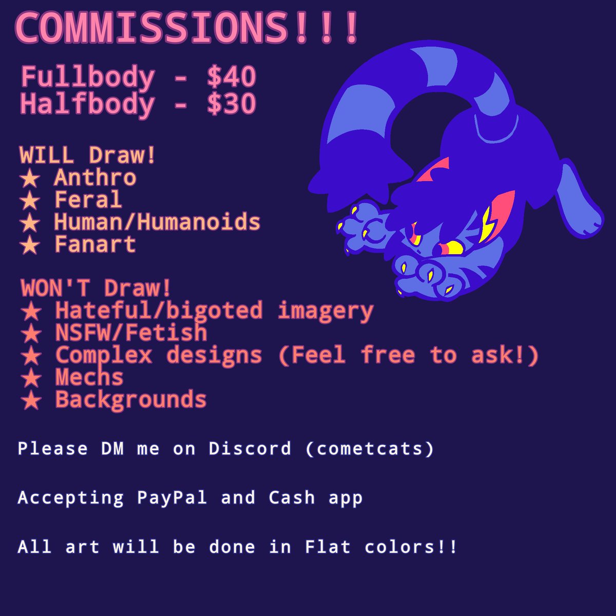 cats_comet's tweet image. I know I barely post anything at all here anymore but I am taking c0mmissions for summer if you guys are interested :3
Credits for the OCs in the example are in the alt text (please check them out) !!