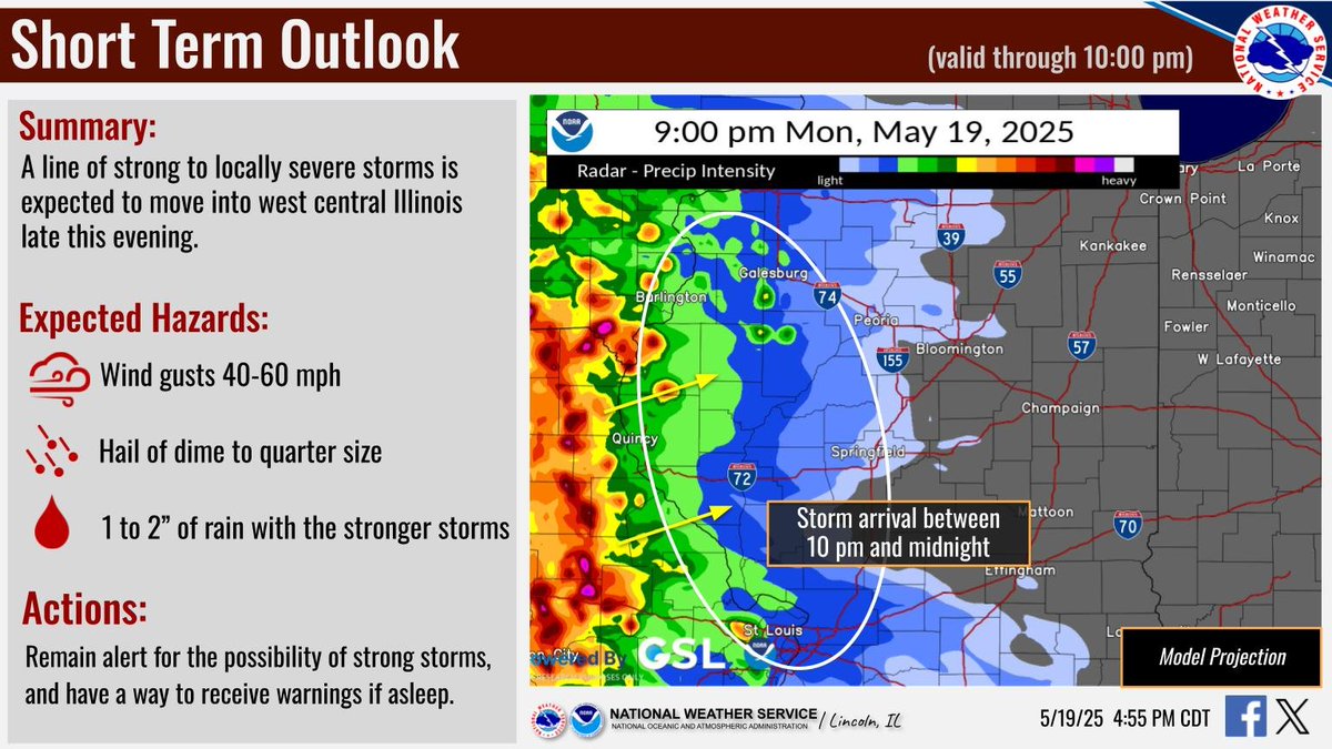 Strong to severe storms in Missouri are expected to move into west central Illinois late this evening. Be alert for this potential as you get ready for bed tonight. #ILwx