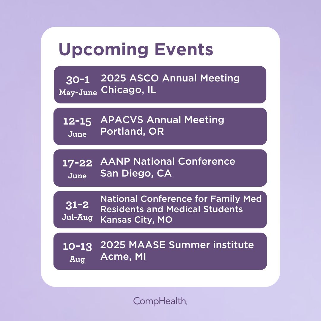Will you be at any of these events? Stop by our booth to discover how we can assist you in your healthcare career.

Can't make it? Our dedicated team is here to support you, no matter where you are: ow.ly/TRl750VyqHh

 #HealthcareEvents #HealthcareCareers