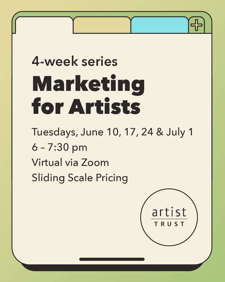 This four-week workshop series provides artists of all disciplines with essential marketing strategies to grow their audience and increase visibility. 

Learn more &amp; register: artisttrust.org/events/2025-06…