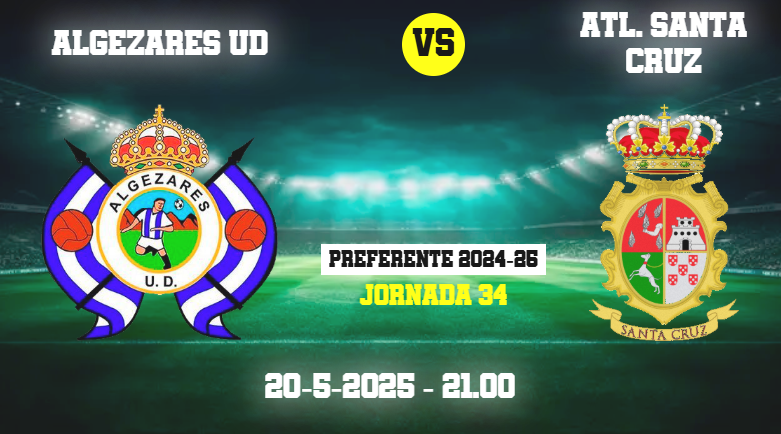 Martes 20/5 UD Algezares - Atlético Santa Cruz (21.00 Horas) Buscarán la 8º posición los hombres de Jaime Alarcón para cerrar campaña. El conjunto visitante con el reto de la 2º plaza tras ya lograr el ascenso. Partido muy nivelado