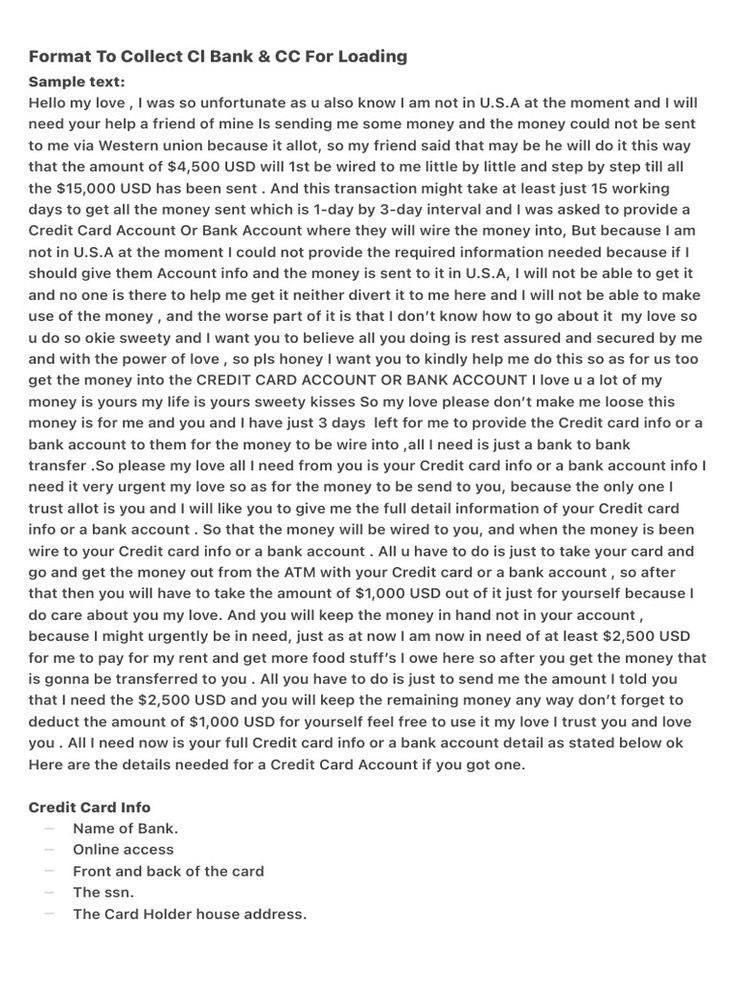 Format to collect CC and banks