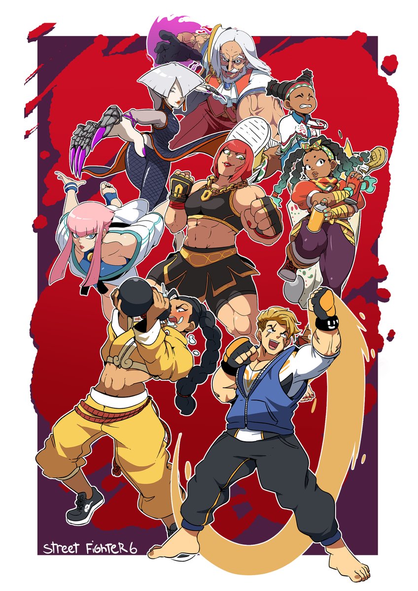 HairoElCroto's tweet image. ~me tomé un montón de tiempo para hacer un fanart con todos los personajes (nuevos) de street fighter 6 jajs
