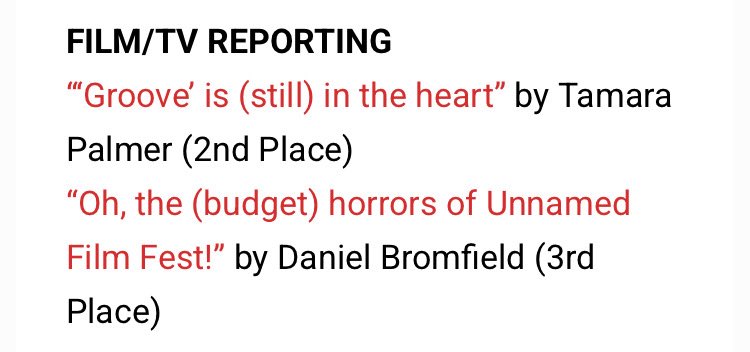 bromf3's tweet image. Adding award-winning journalist to my resume! Scored a @CNPAservices California Journalism Award 🥉 Best Film/TV Reporting for my piece on 2024’s @unnamedfootage festival for @48hills. Thanks @supermarke for having me on the 48 Hills team. Read it here: 48hills.org/2024/04/unname…