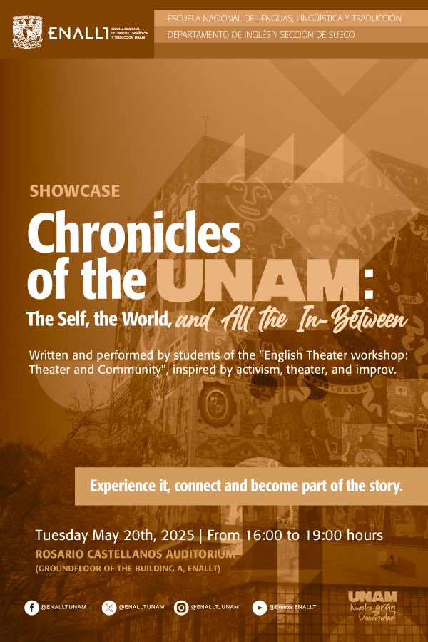 An interactive performance on identity, student life, and social struggles in 2025. Written and performed by students of the "English Theater workshop: Theater and Community", inspired by activism, theater, and improv.

Experience it, connect and become part of the story.