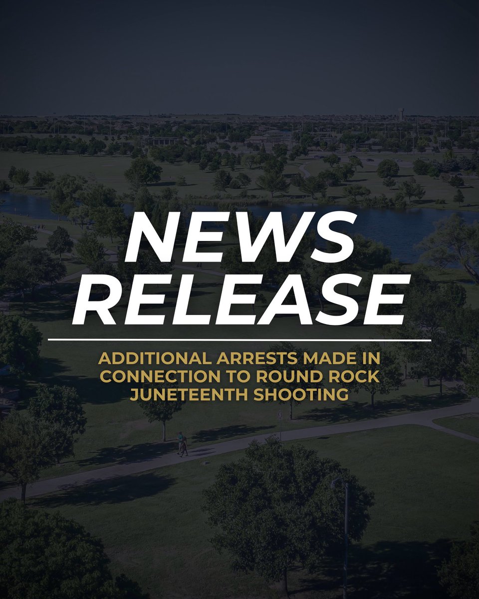 roundrockpolice's tweet photo. The Round Rock Police Department has secured arrest warrants for four additional suspects involved in the deadly shooting that took place during the city’s annual Juneteenth celebration on June 15, 2024. The shooting resulted in two fatalities and 14 injuries.

Today, all four suspects were located and arrested by the U.S. Marshals Lone Star Fugitive Task Force. They are currently being held at the Williamson County Jail and face charges of engaging in organized criminal activity with conspiracy to commit aggravated assault, a first-degree felony.

Arrested:
• Terrell Hatch, 18
• Payton Green, 20
• Terren Jackson, 18
• Amarjai Terry, 17

The four most recent arrests are in addition to the following individuals who were previously taken into custody in connection with the Juneteenth shooting:
• Ricky Thompson, 17
• Keshawn Dixon, 19
• Juvenile suspect (name withheld due to age)

The Round Rock Police Department remains committed to bringing justice to the victims and their families. We thank the Williamson County District Attorney’s Office and the U.S. Marshals Lone Star Fugitive Task Force for their continued support and partnership in this investigation.
